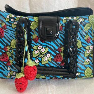 Betsey Johnson Betseyville Strawberry Fields Blue Black Zebra Print Travel Bag